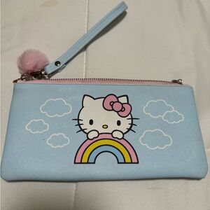 Studio oh! Light Blue Hello Kitty Wristlet with Pink and Yellow Rainbow